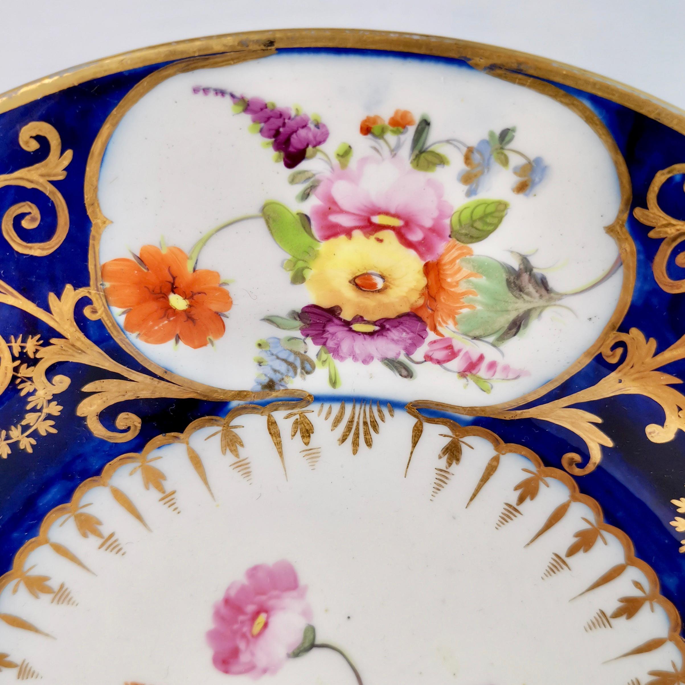 George III Coalport John Rose Porcelain Plate, Cobalt Blue, Gilt, Flowers, Georgian