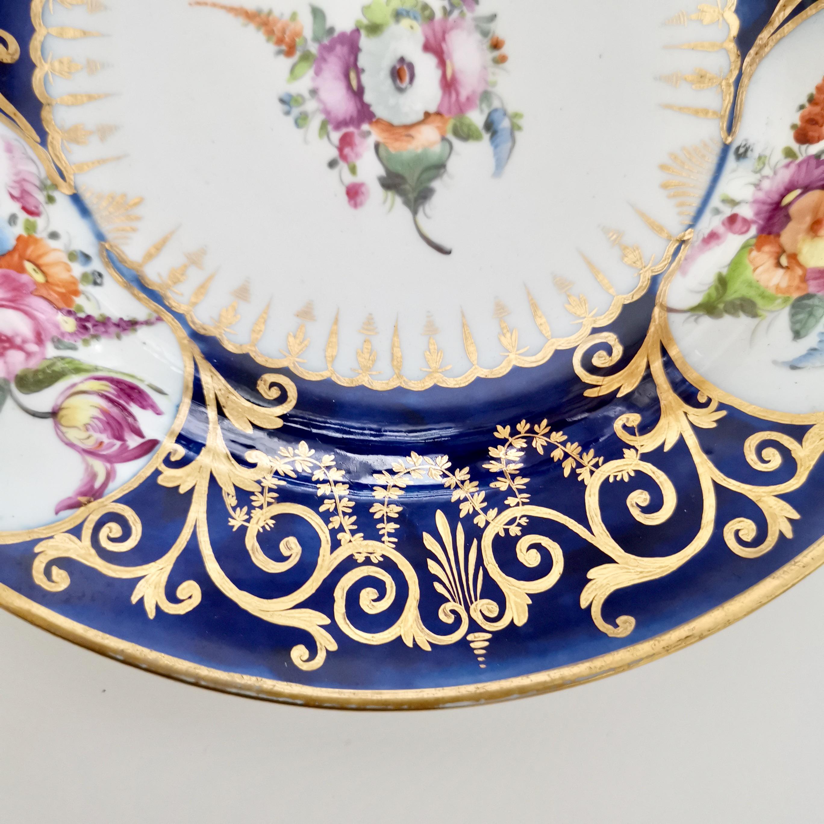 Coalport John Rose Porcelain Plate, Cobalt Blue, Gilt, Flowers, Georgian In Good Condition In London, GB