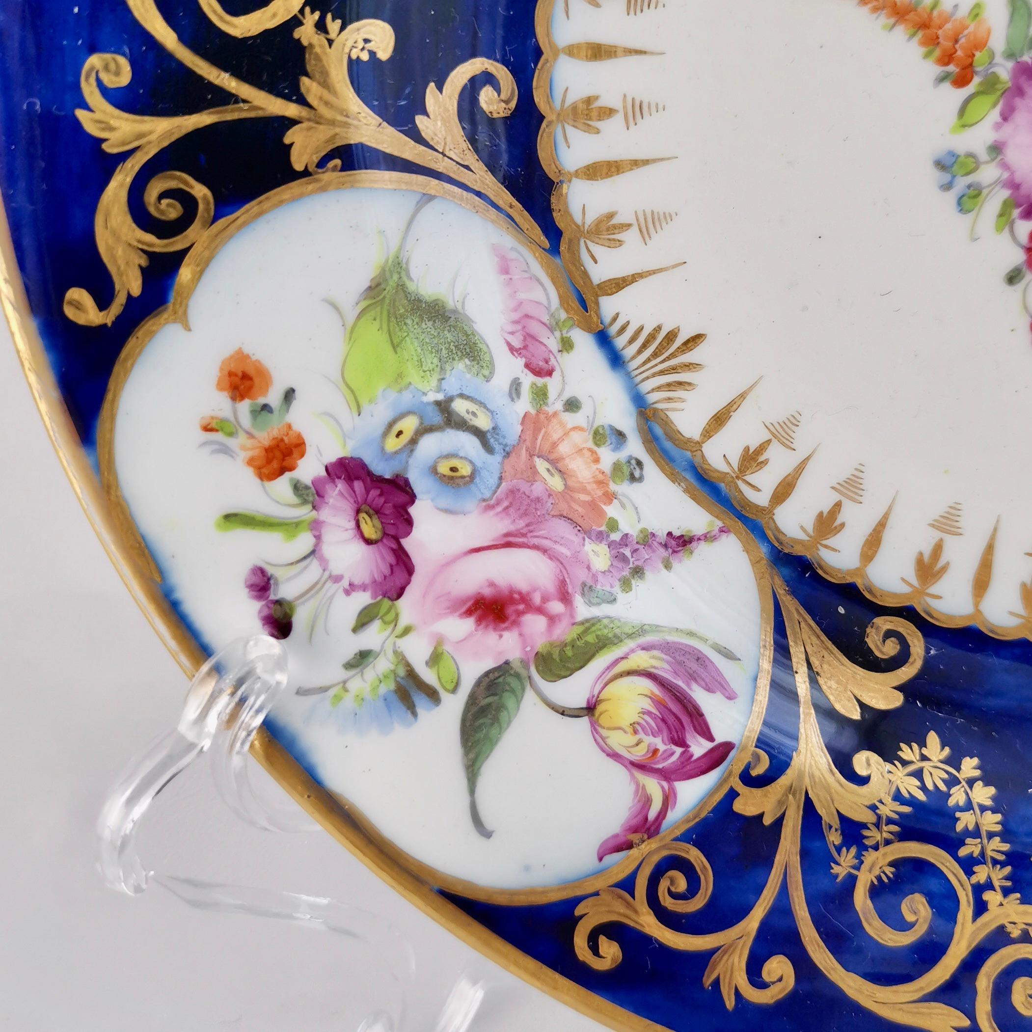 Early 19th Century Coalport John Rose Porcelain Plate, Cobalt Blue, Gilt, Flowers, Georgian