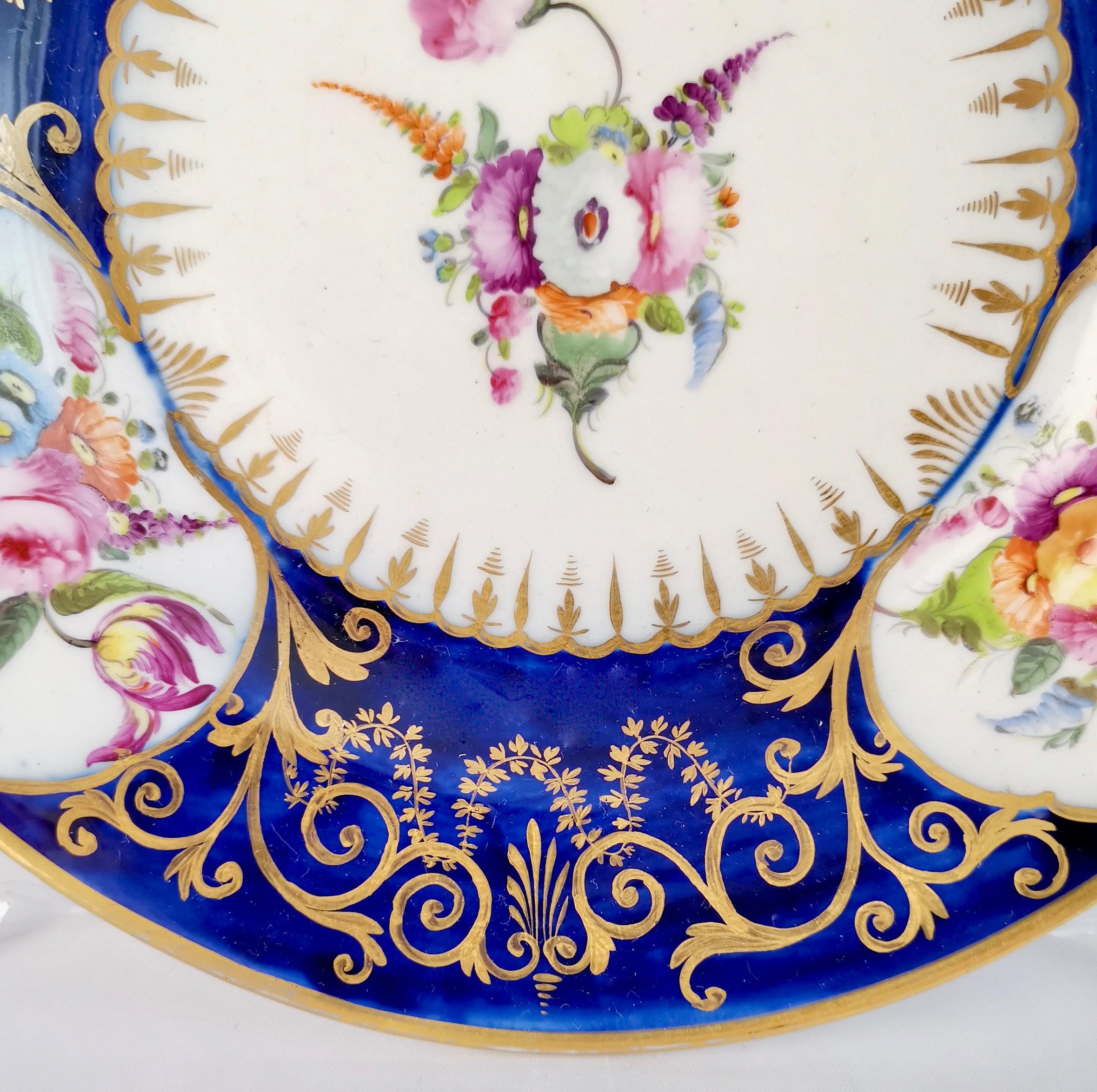 Coalport John Rose Porcelain Plate, Cobalt Blue, Gilt, Flowers, Georgian 1