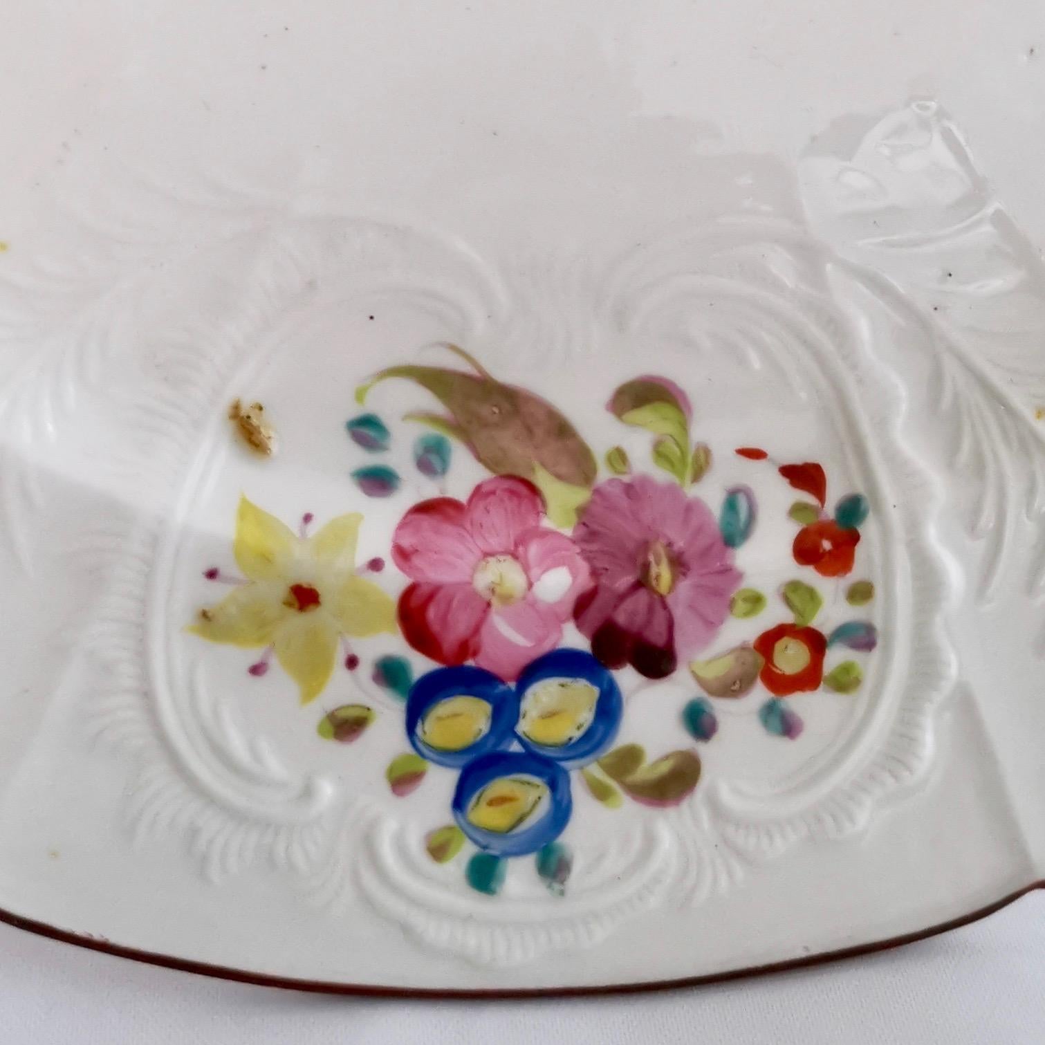 Hand-Painted Coalport John Rose Porcelain Plate, White Floral Dulong Blind-Moulded circa 1815 For Sale