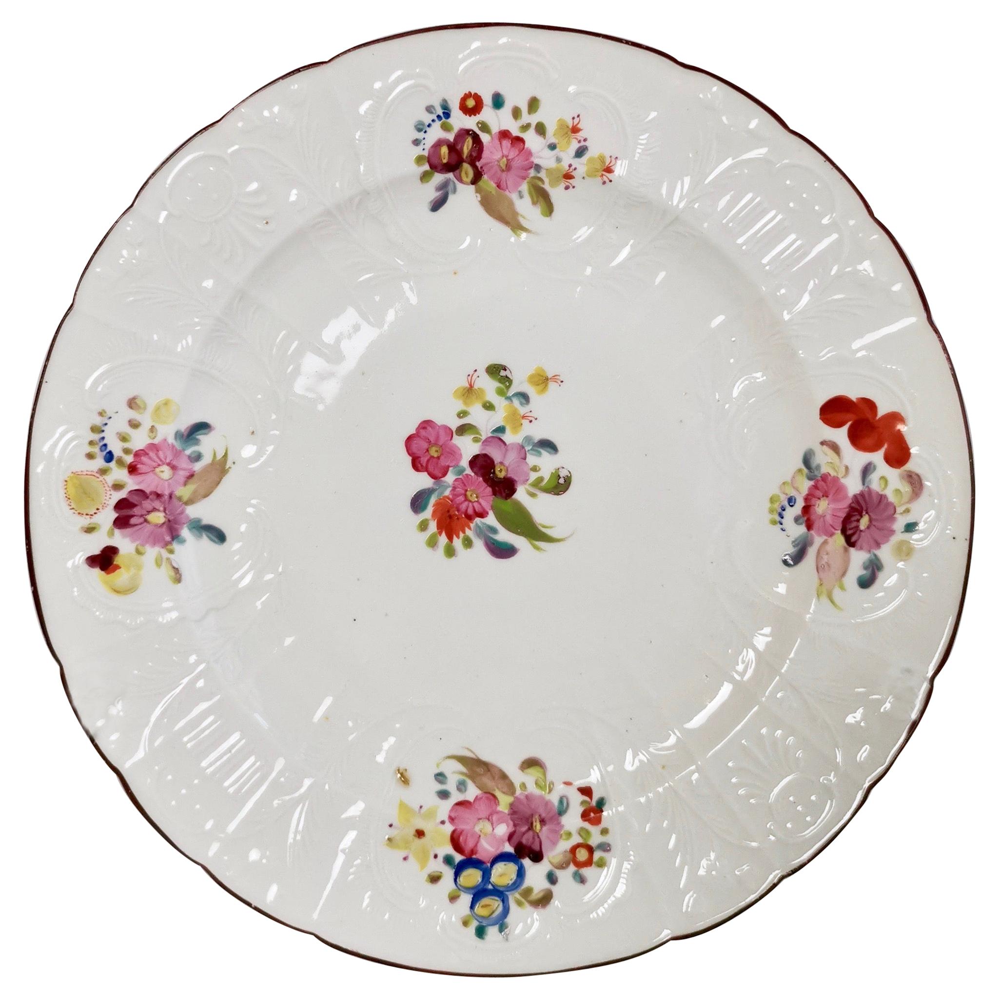 Coalport John Rose Porcelain Plate, White Floral Dulong Blind-Moulded circa 1815