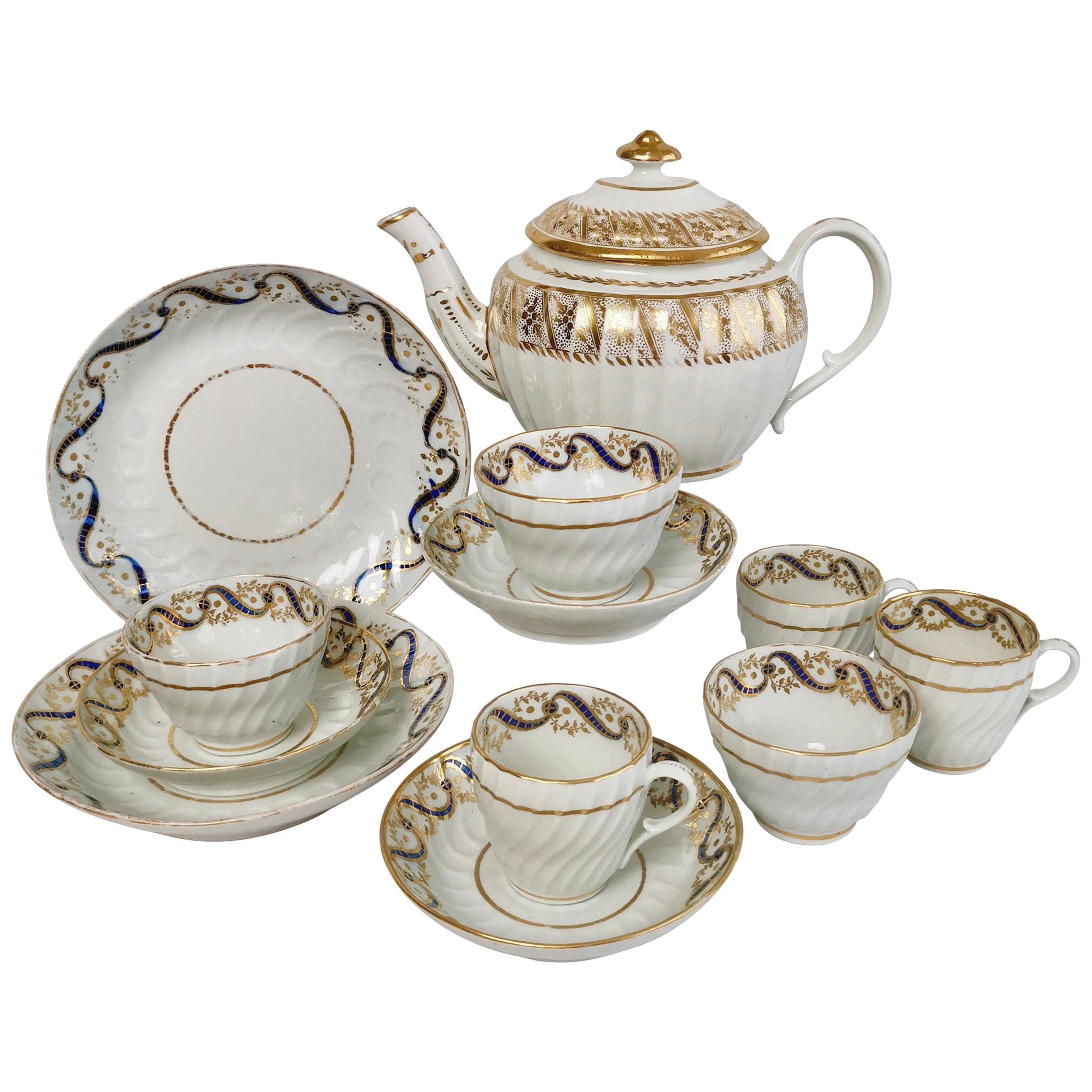 Coalport John Rose Porcelain Tea Service, White and Gilt, Georgian, circa 1795