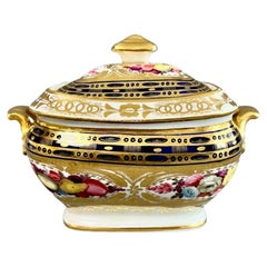 Sucrier John Rose de Coalport, bleu cobalt, doré, fleurs et fruits  vers 1815