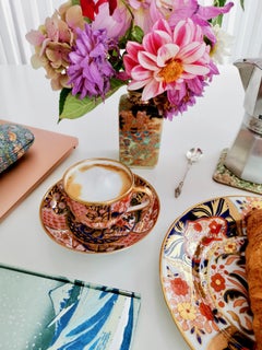 Coalport John Rose Teacup, Red Japan Imari Rock and Tree, Regency ca 1805