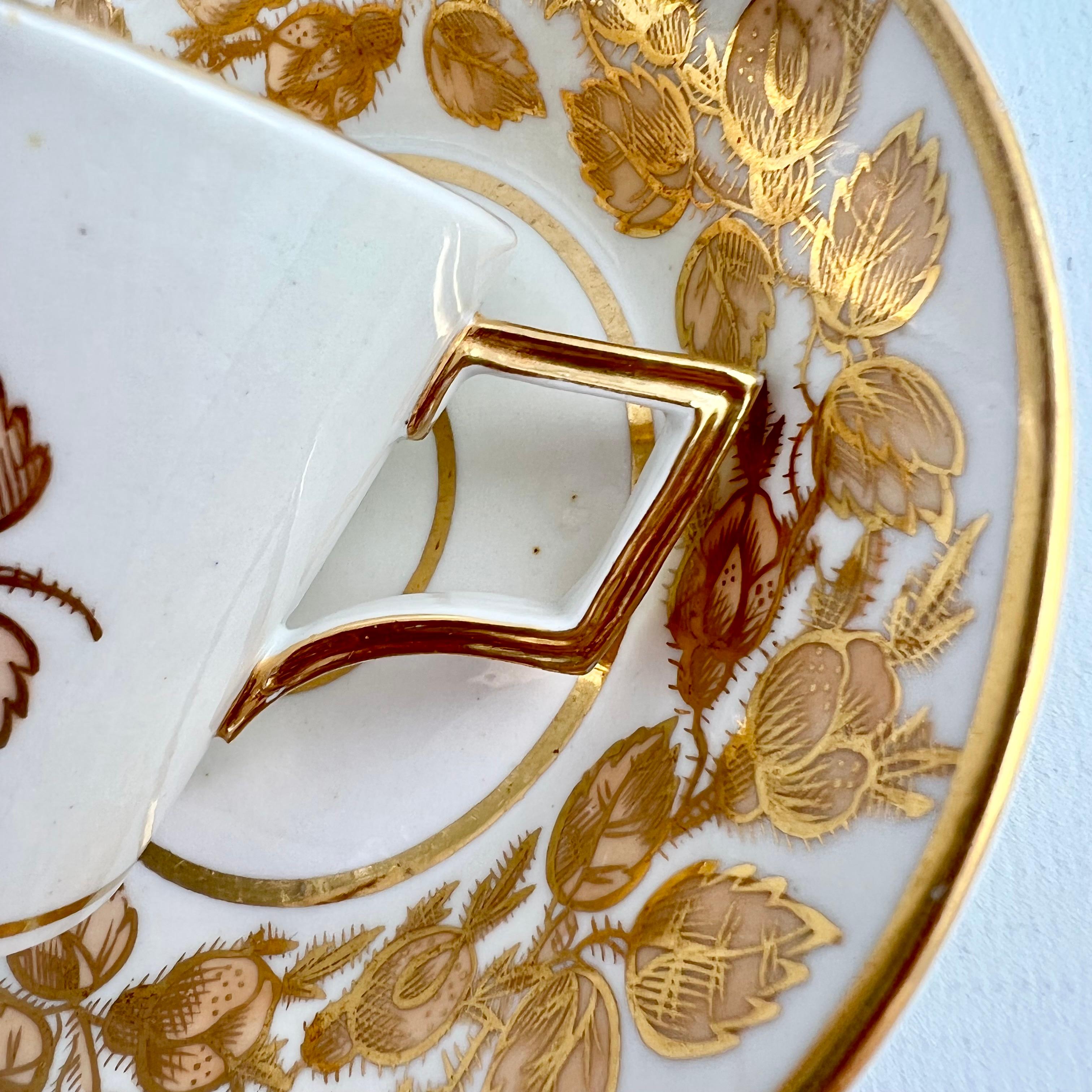 Coalport John Rose Teacup Trio, Gilt Briar Pattern on Bucket Shape, ca 1810 8