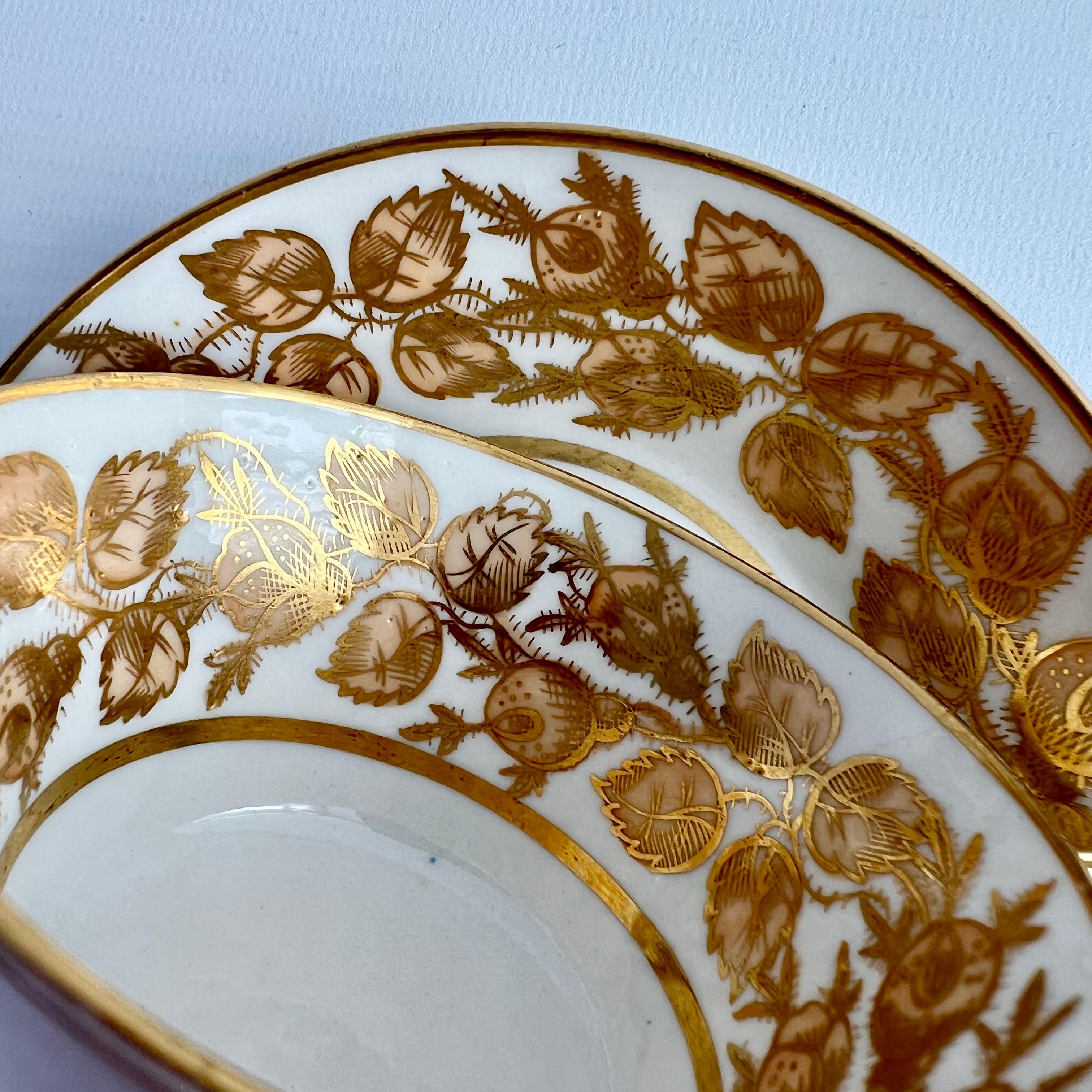Coalport John Rose Teacup Trio, Gilt Briar Pattern on Bucket Shape, ca 1810 9