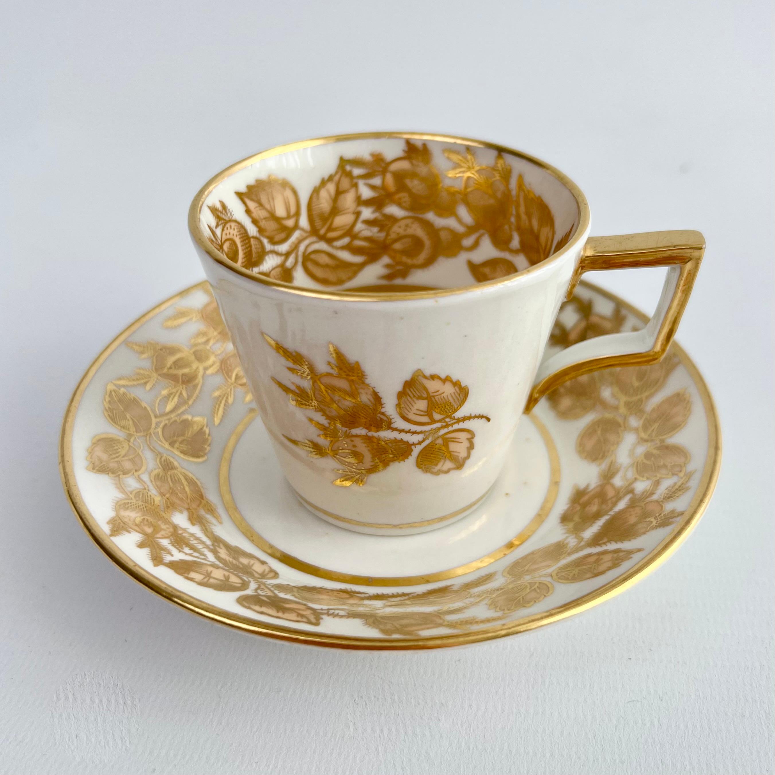 Regency Coalport John Rose Teacup Trio, Gilt Briar Pattern on Bucket Shape, ca 1810