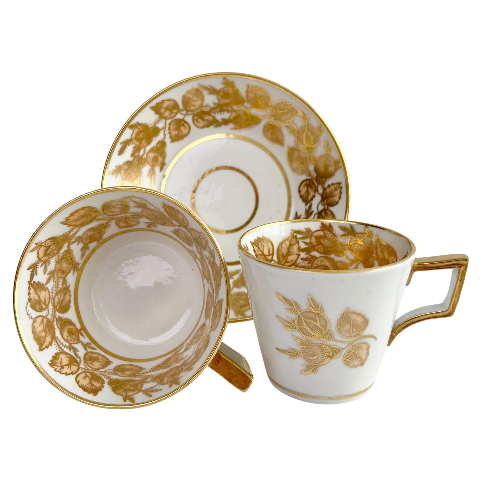 Coalport John Rose Teacup Trio, Gilt Briar Pattern on Bucket Shape, ca 1810