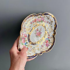 Coalport Lozenge Dish, Cobalt Blue, Gilt Vines and Flowers, Regency 1815-1820