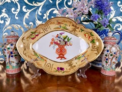 Coalport Porcelain Dish, Yellow with Birds and Fruits, Regency circa 1825