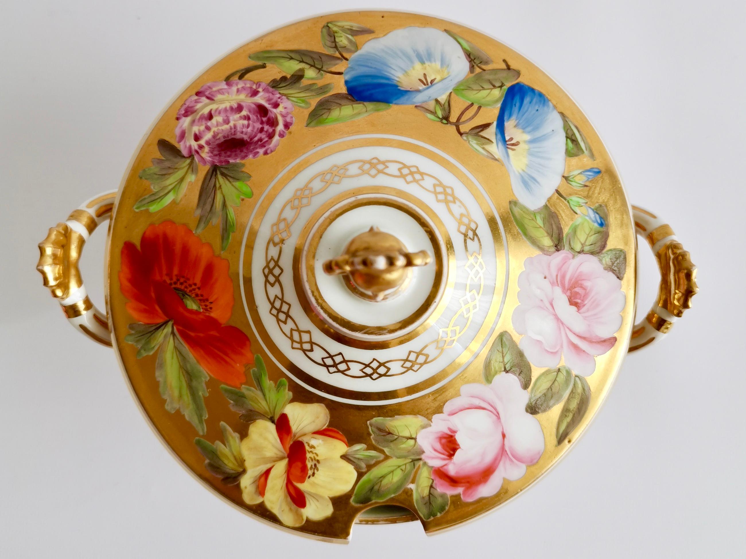 Porcelaine CIRCA Paire de soupières dorées à motifs floraux, Marquis d'Anglesey, vers 1820 en vente