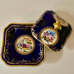 Coalport Pair of Hand Painted Porcelain Covered Dishes circa 1805