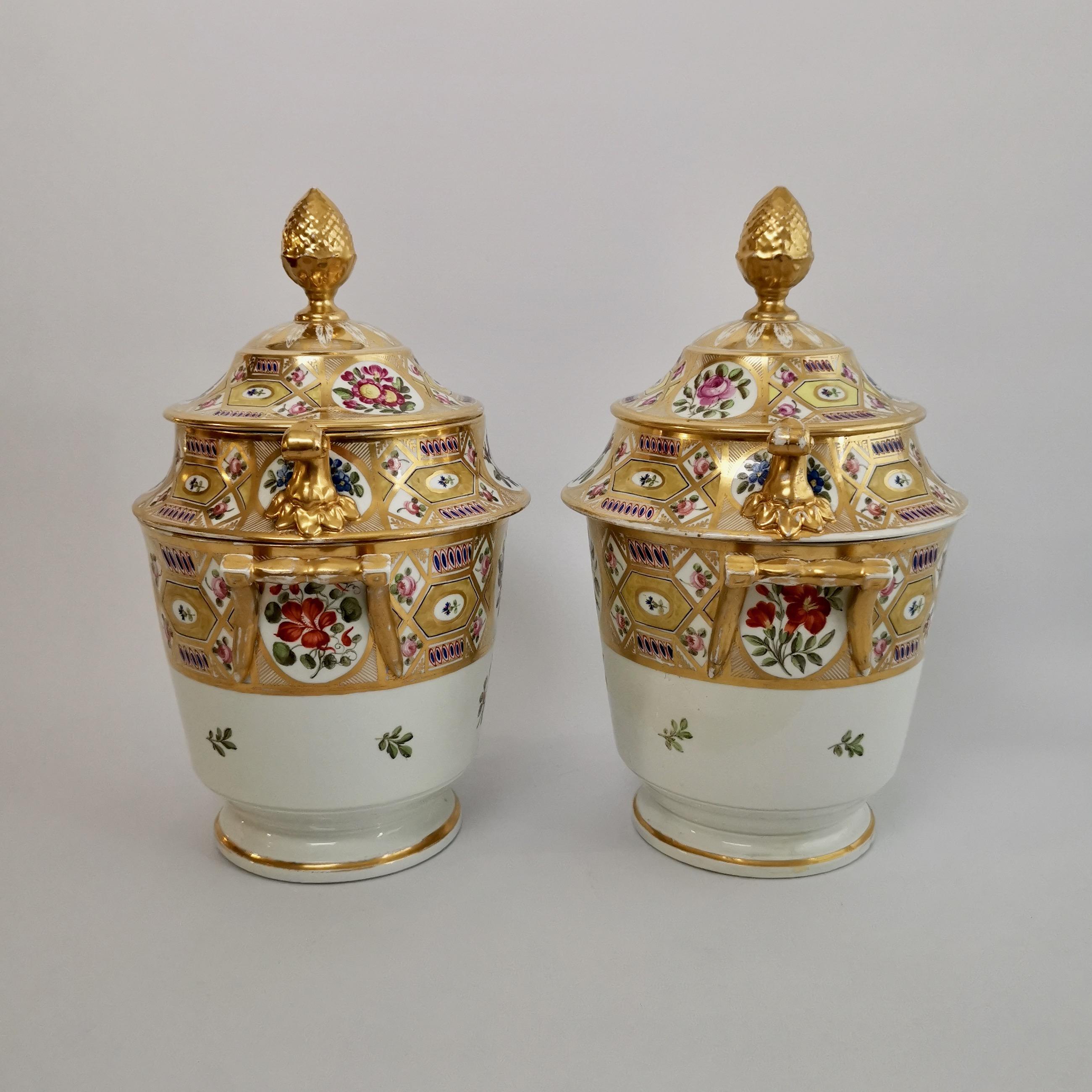 Hand-Painted Coalport Pair of Ice Pails, Yellow Church Gresley Pattern, Regency ca 1810