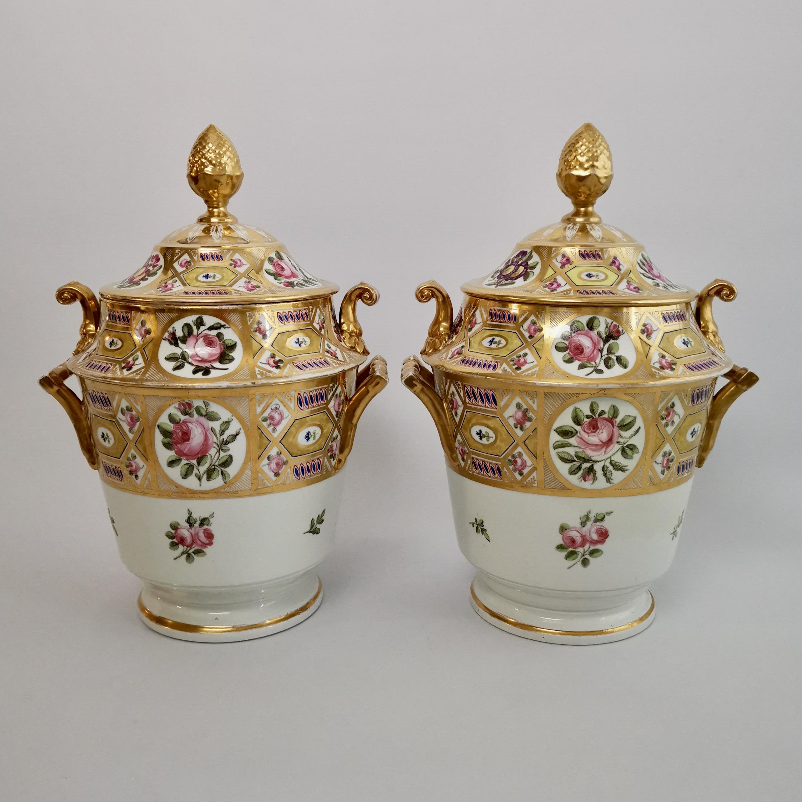 Coalport Pair of Ice Pails, Yellow Church Gresley Pattern, Regency ca 1810 In Good Condition In London, GB