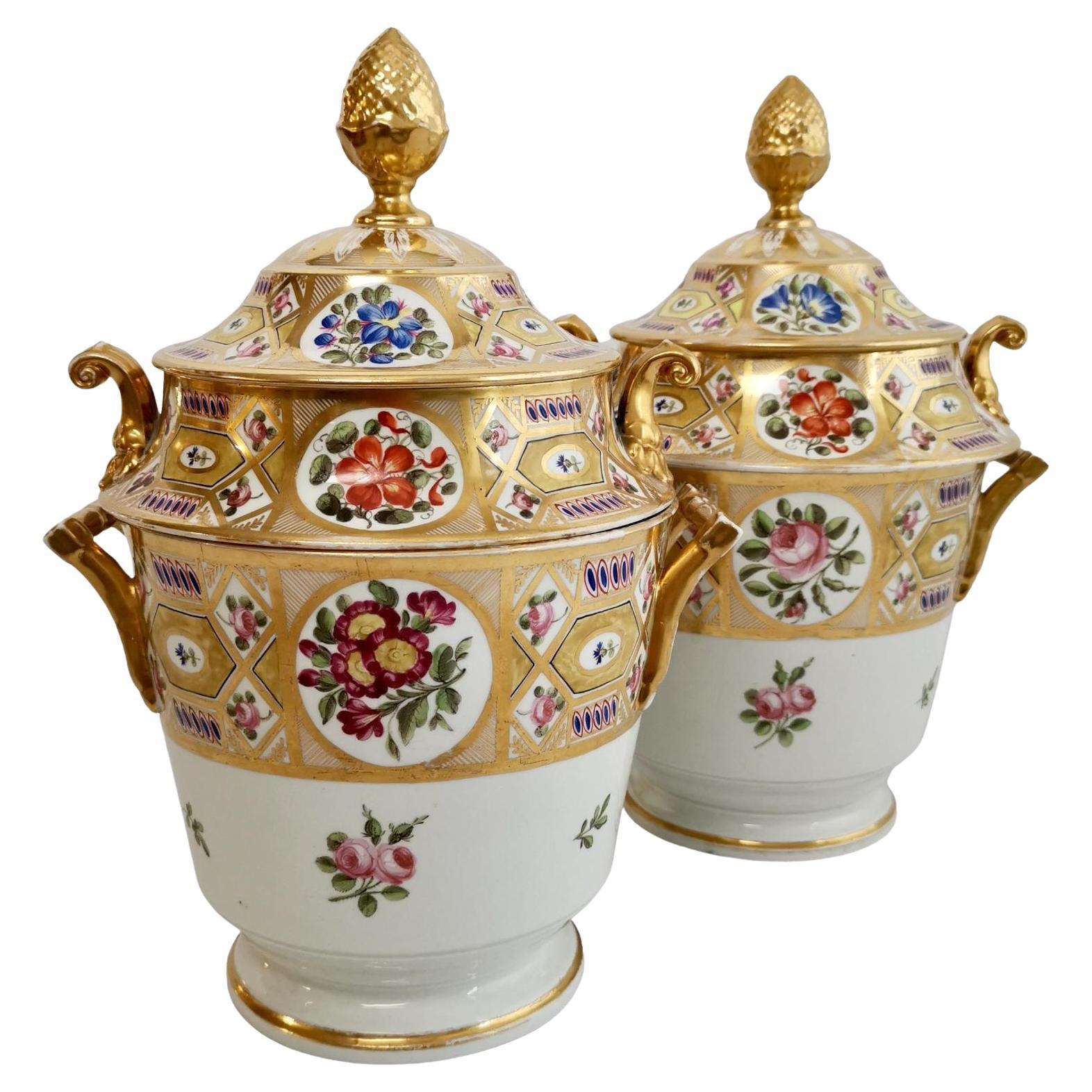 Coalport Pair of Ice Pails, Yellow Church Gresley Pattern, Regency ca 1810