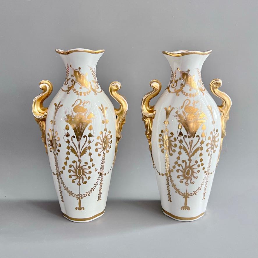 Rococo Revival Coalport Pair of Vases, Persian Revival Gilt with Puce Floral Reserves, ca 1845 For Sale