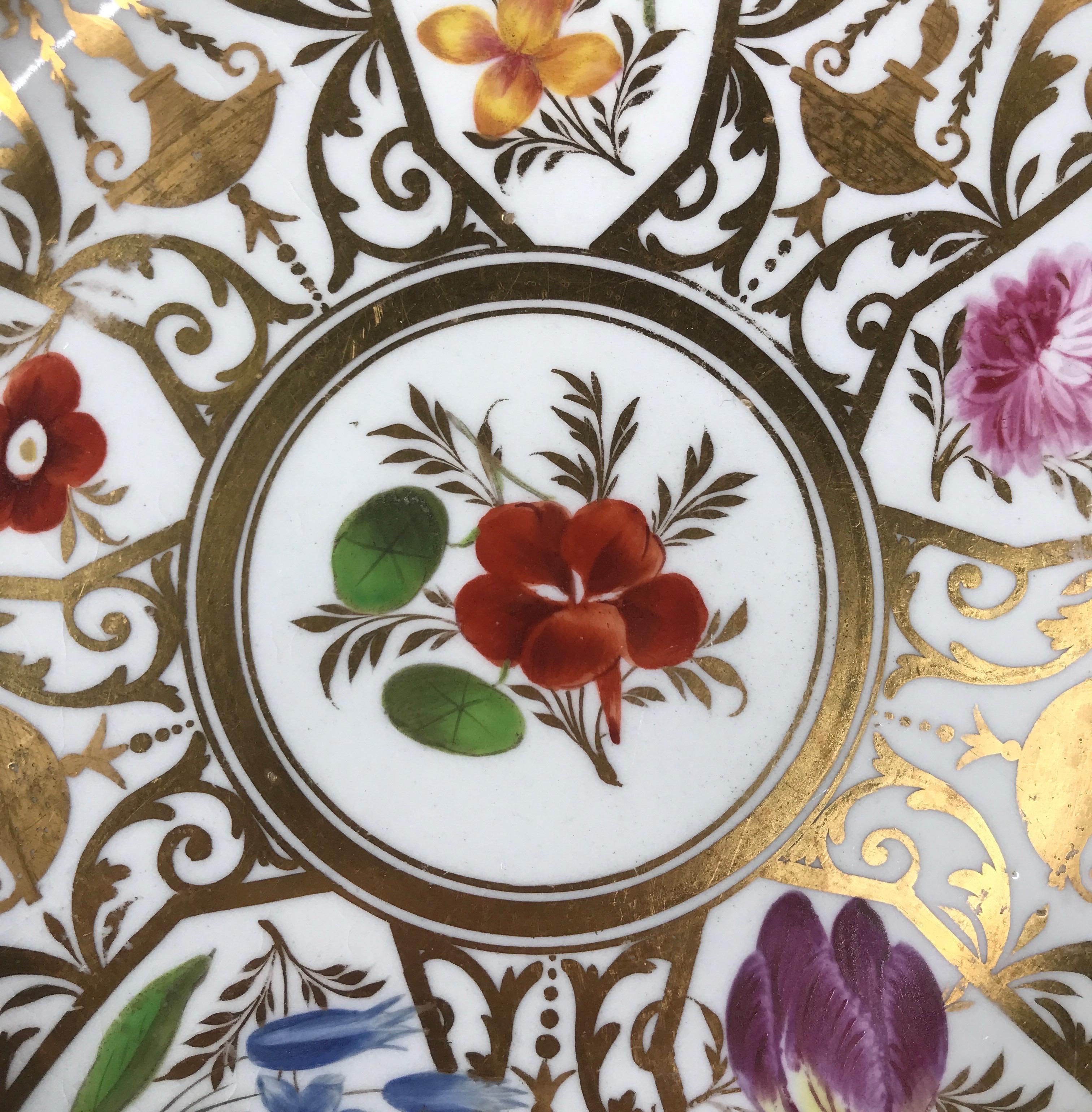 Neoclassical Coalport Plate, Baxter Decorated with Flowers & Geometric Gilding, c. 1805