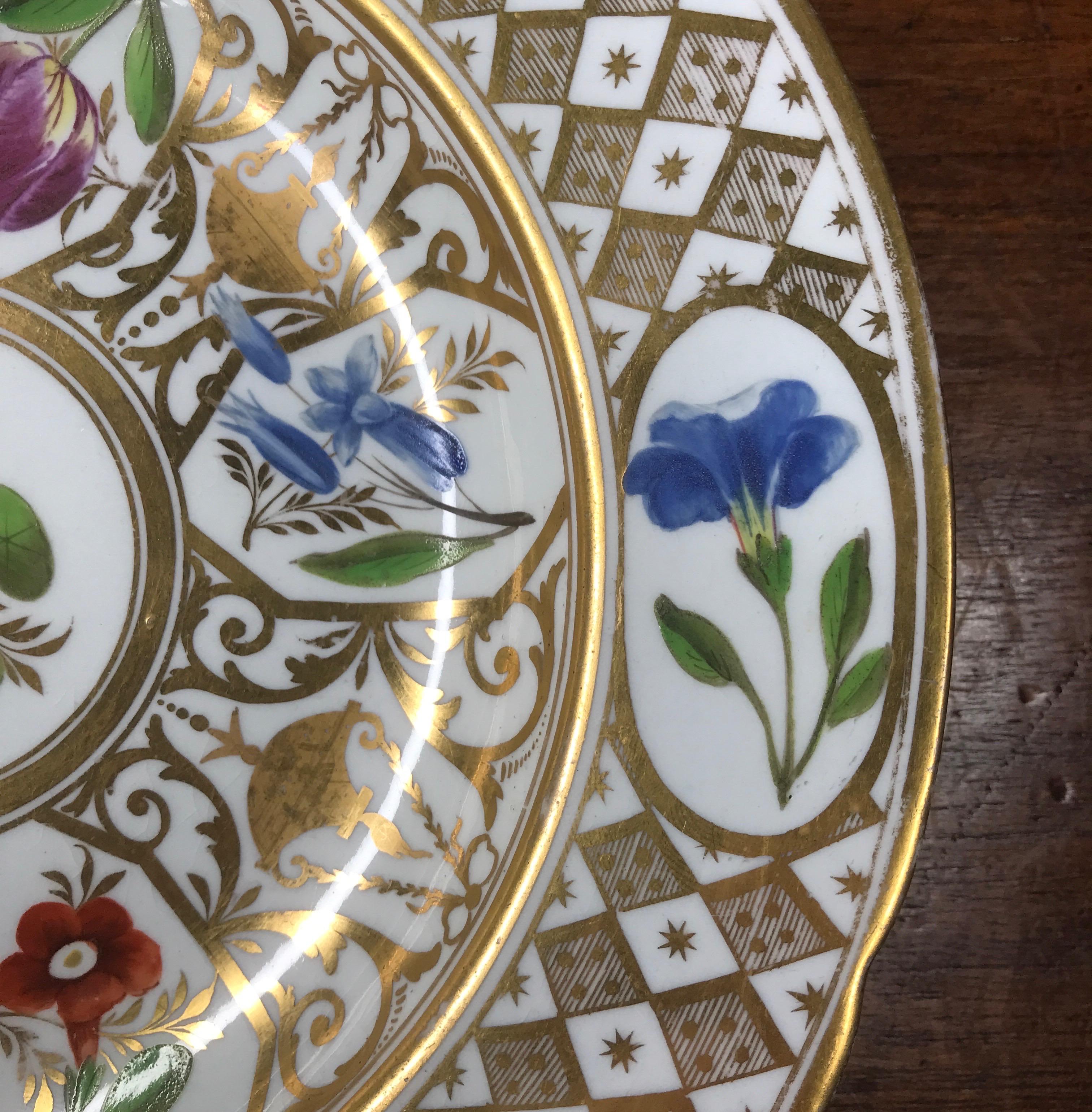 Coalport Plate, Baxter Decorated with Flowers & Geometric Gilding, c. 1805 In Good Condition In Geelong, Victoria