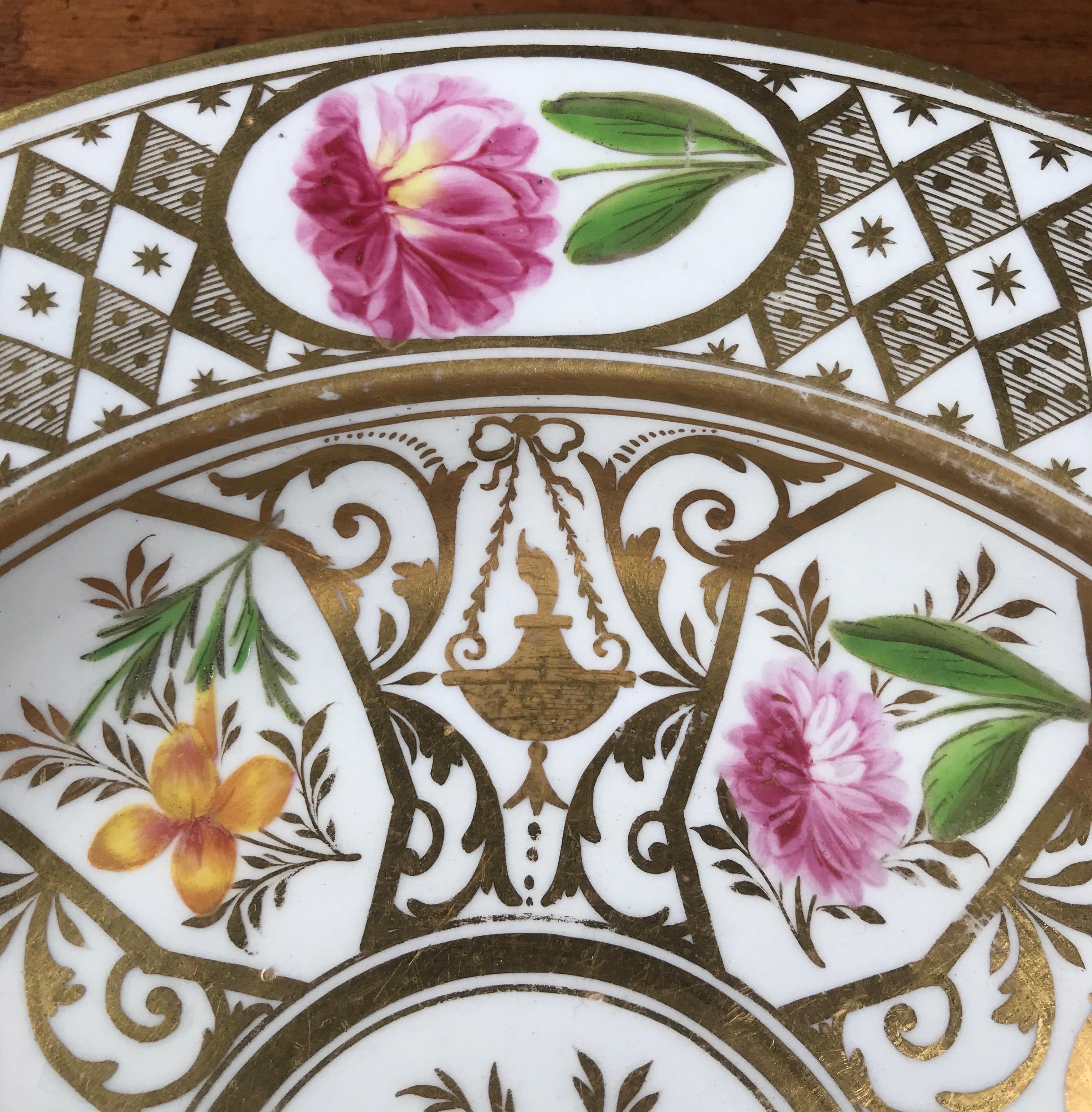 Early 19th Century Coalport Plate, Baxter Decorated with Flowers & Geometric Gilding, c. 1805
