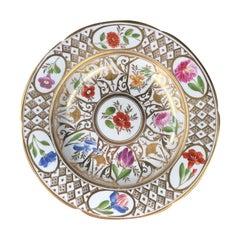 Antique Coalport Plate, Baxter Decorated with Flowers 
Geometric Gilding, c. 1805