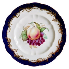 Antique Coalport Plate, Cobalt Blue and Fruits by Jabey Aston, circa 1870