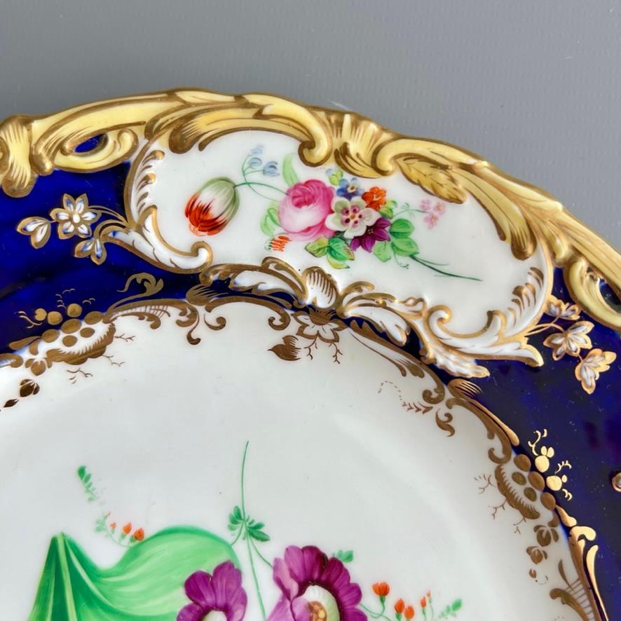 Plato Coalport, azul cobalto con prímula púrpura de Stephen Lawrance, 1840 Inglés en venta