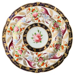 Coalport Plate, Neoclassical Design Cobalt Blue, Gilt and Flowers, 1815-1820 (2)