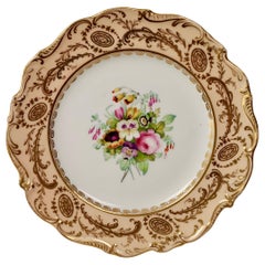 Coalport Plate, Peach with Hand Painted Flowers, Attributed to Thomas Dixon