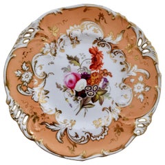 Antique Coalport Plate, Pierced Rim, Hand Painted Flowers, Rococo Revival, circa 1835