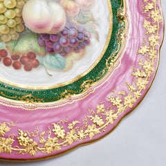 Coalport Porcelain Plate, Rose Du Barry Pink, Fruits by Jabey Aston, circa 1870