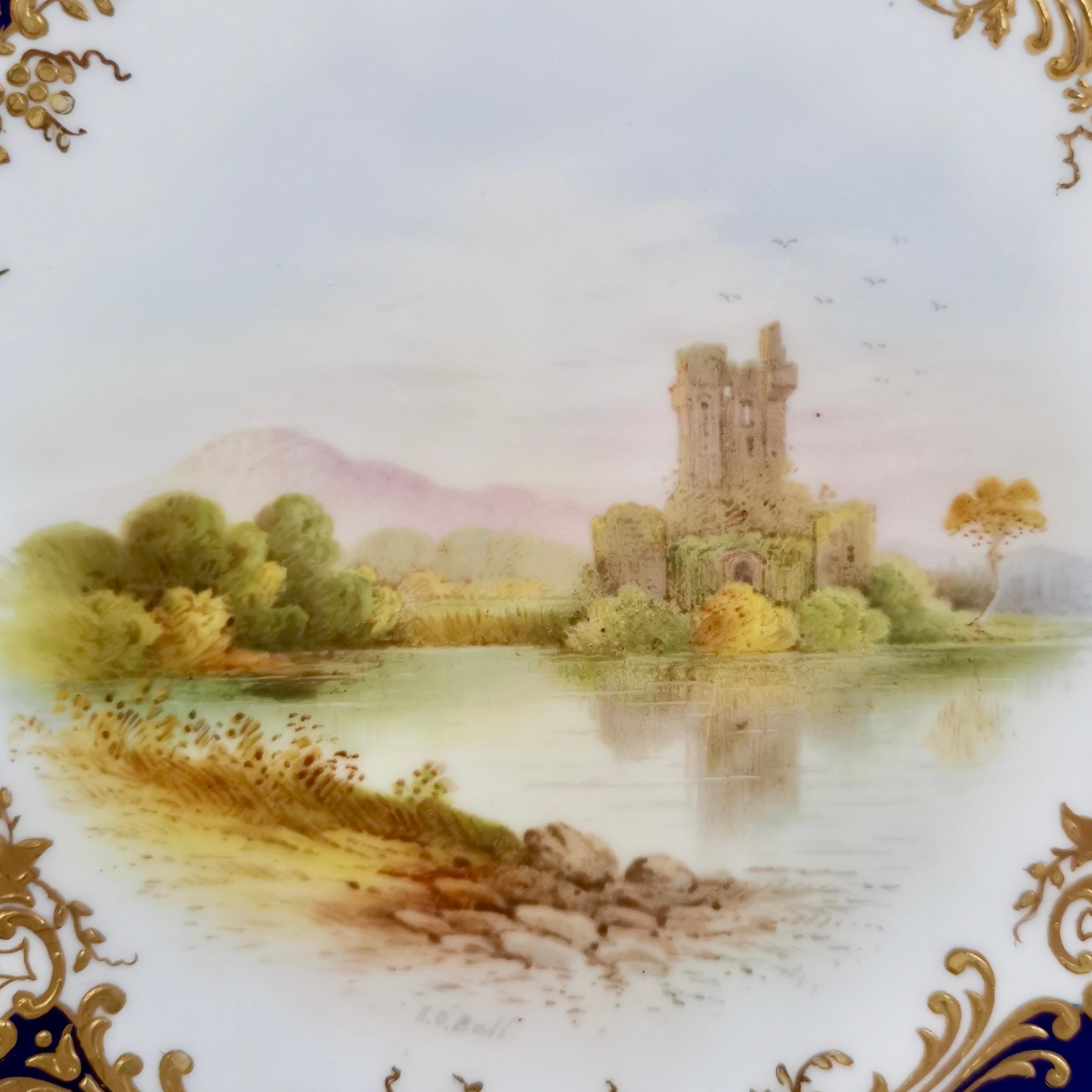 Edwardian Coalport Plate, Thomas Goode, Ross Castle by Ted Ball, 1915