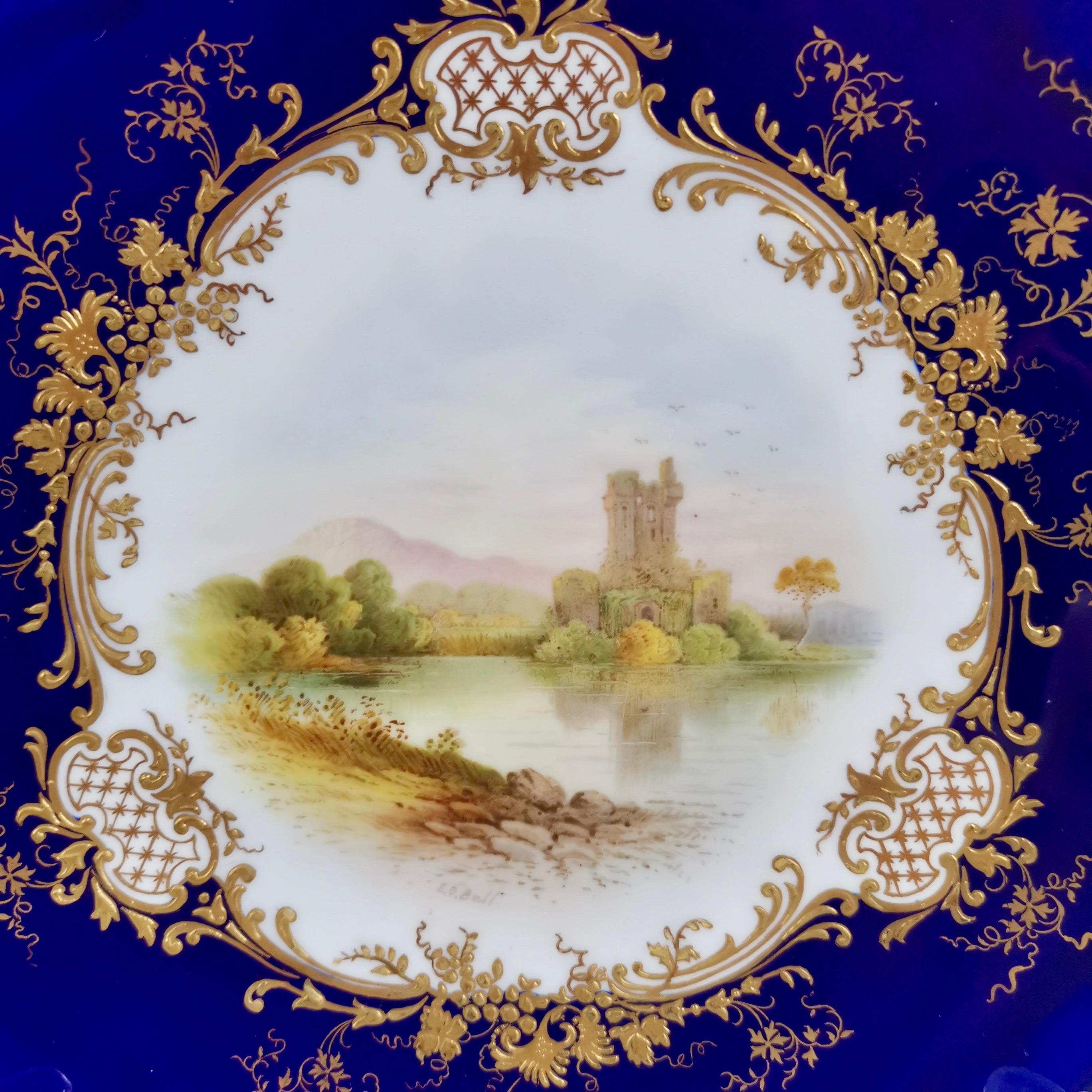 English Coalport Plate, Thomas Goode, Ross Castle by Ted Ball, 1915