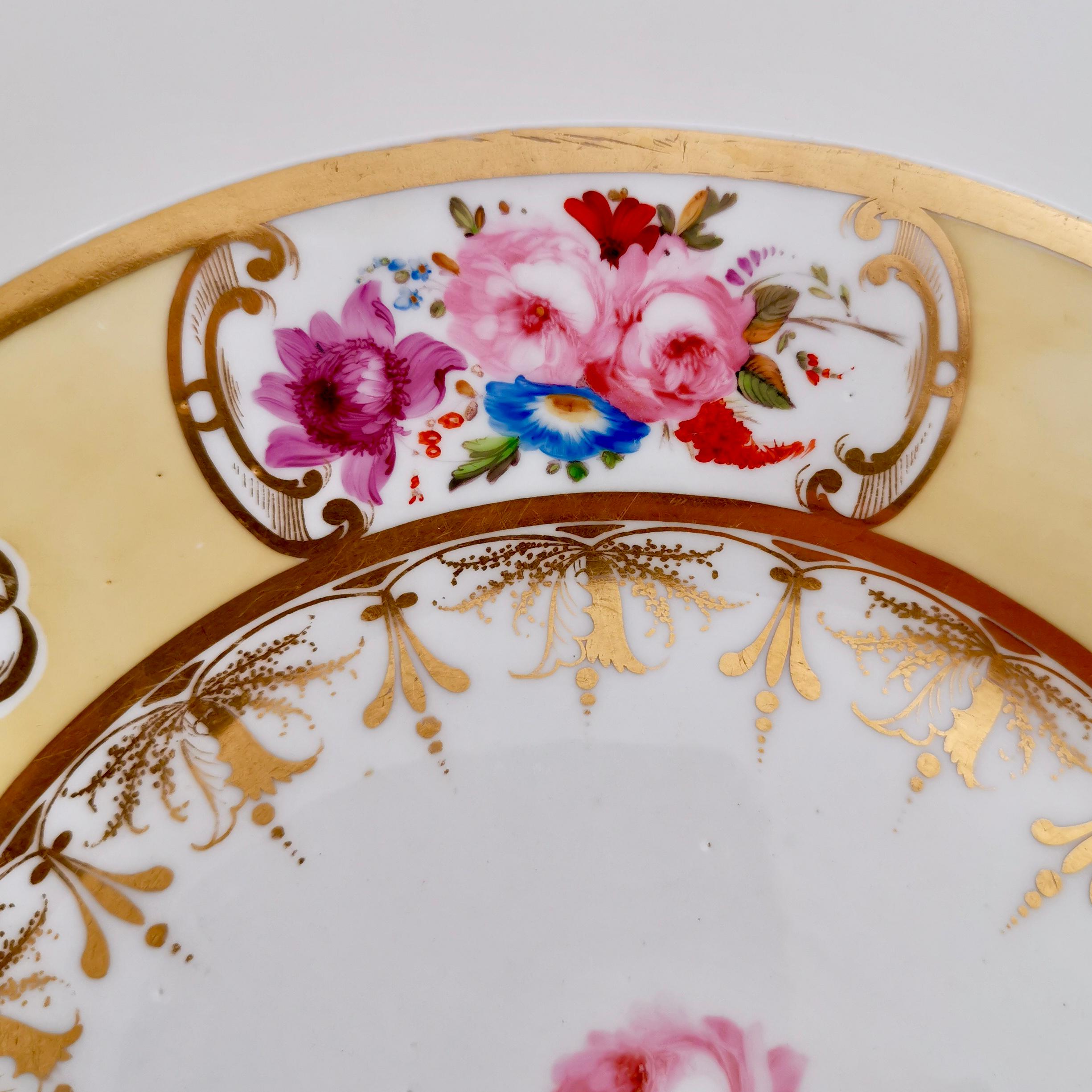 Regency Coalport Plate, Yellow Ground with Hand Painted Flowers, circa 1820