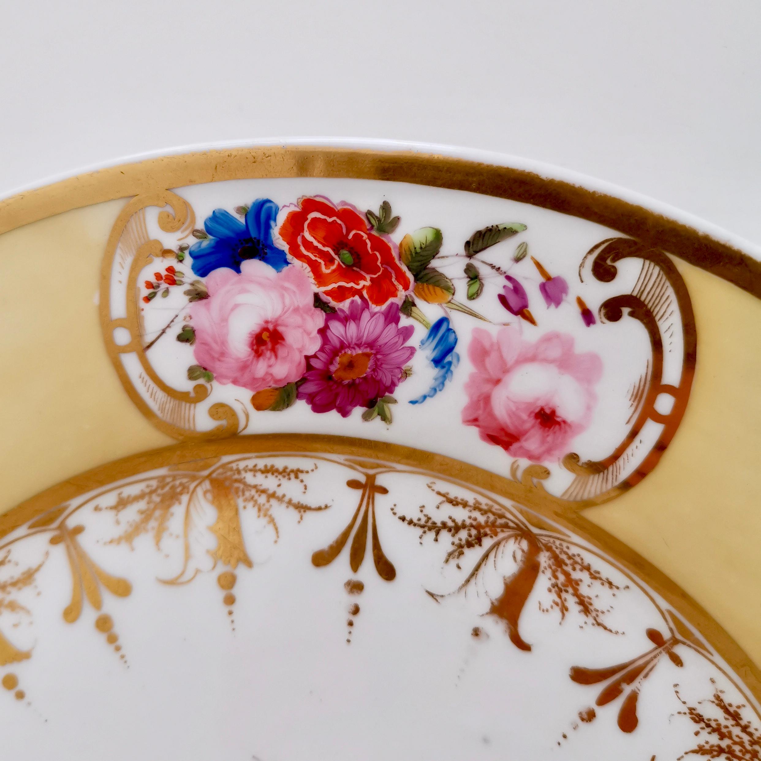 English Coalport Plate, Yellow Ground with Hand Painted Flowers, circa 1820