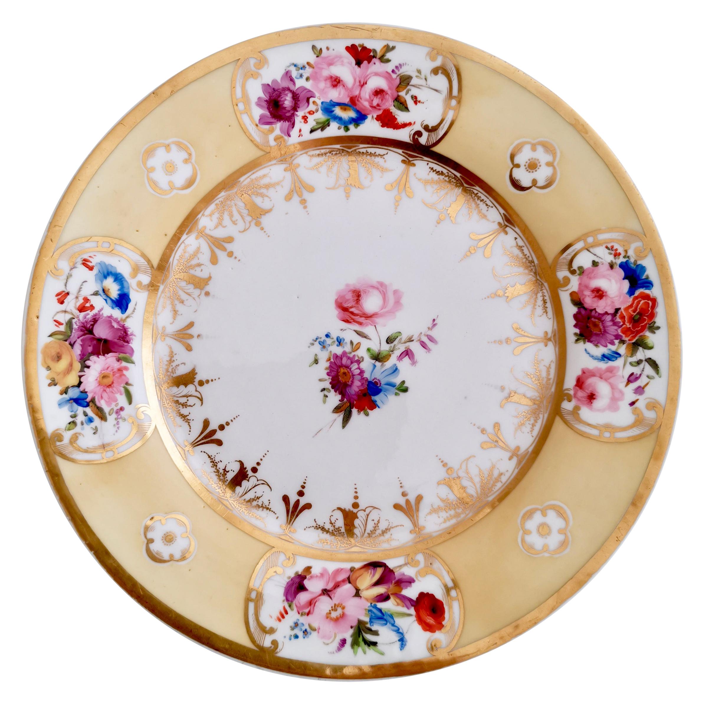 Coalport Plate, Yellow Ground with Hand Painted Flowers, circa 1820