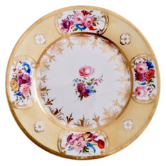 Coalport Plate, Yellow Ground with Hand Painted Flowers, circa 1820