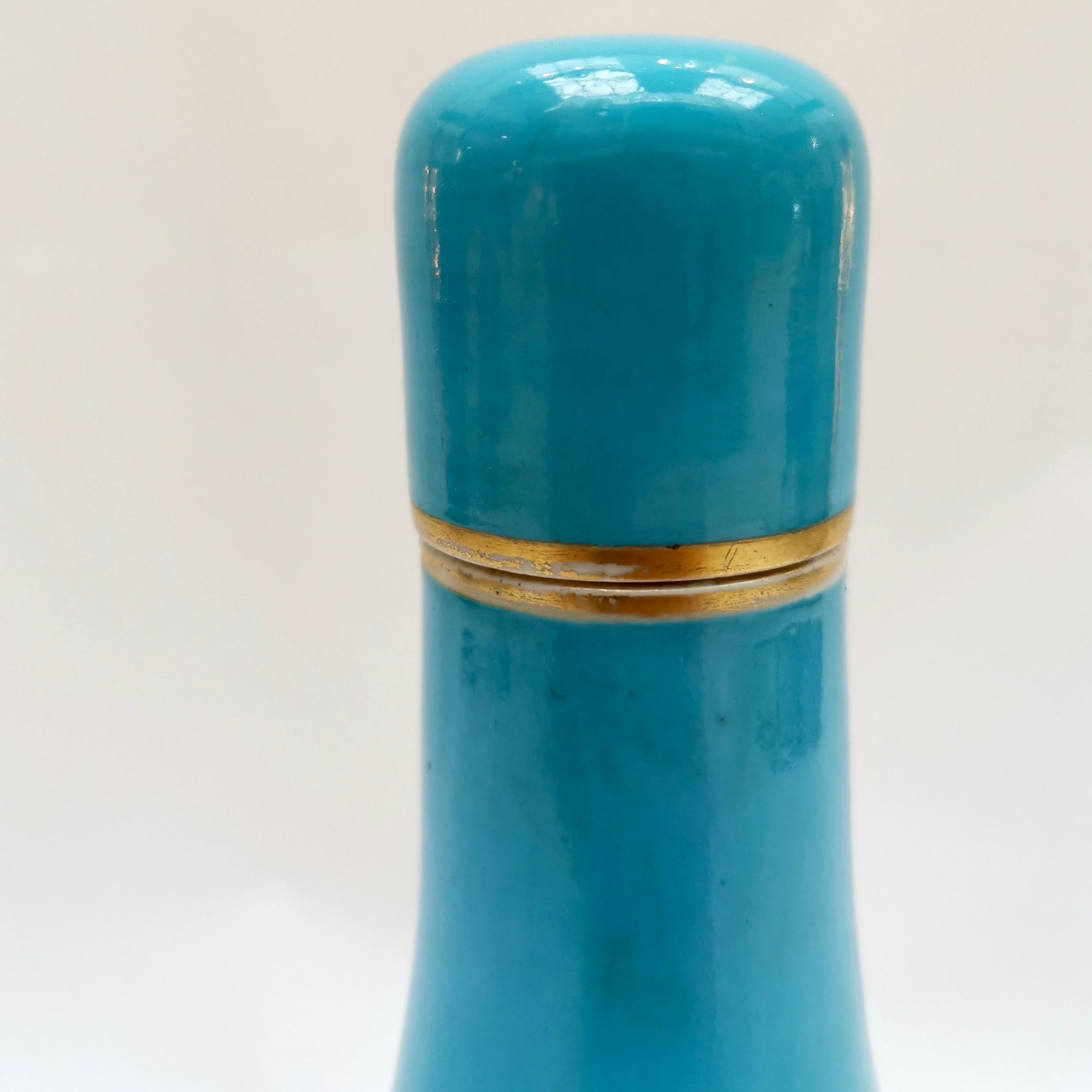Coalport Porcelain Bottle Vase, Turquoise, Flowers by William Cook, circa 1855 3