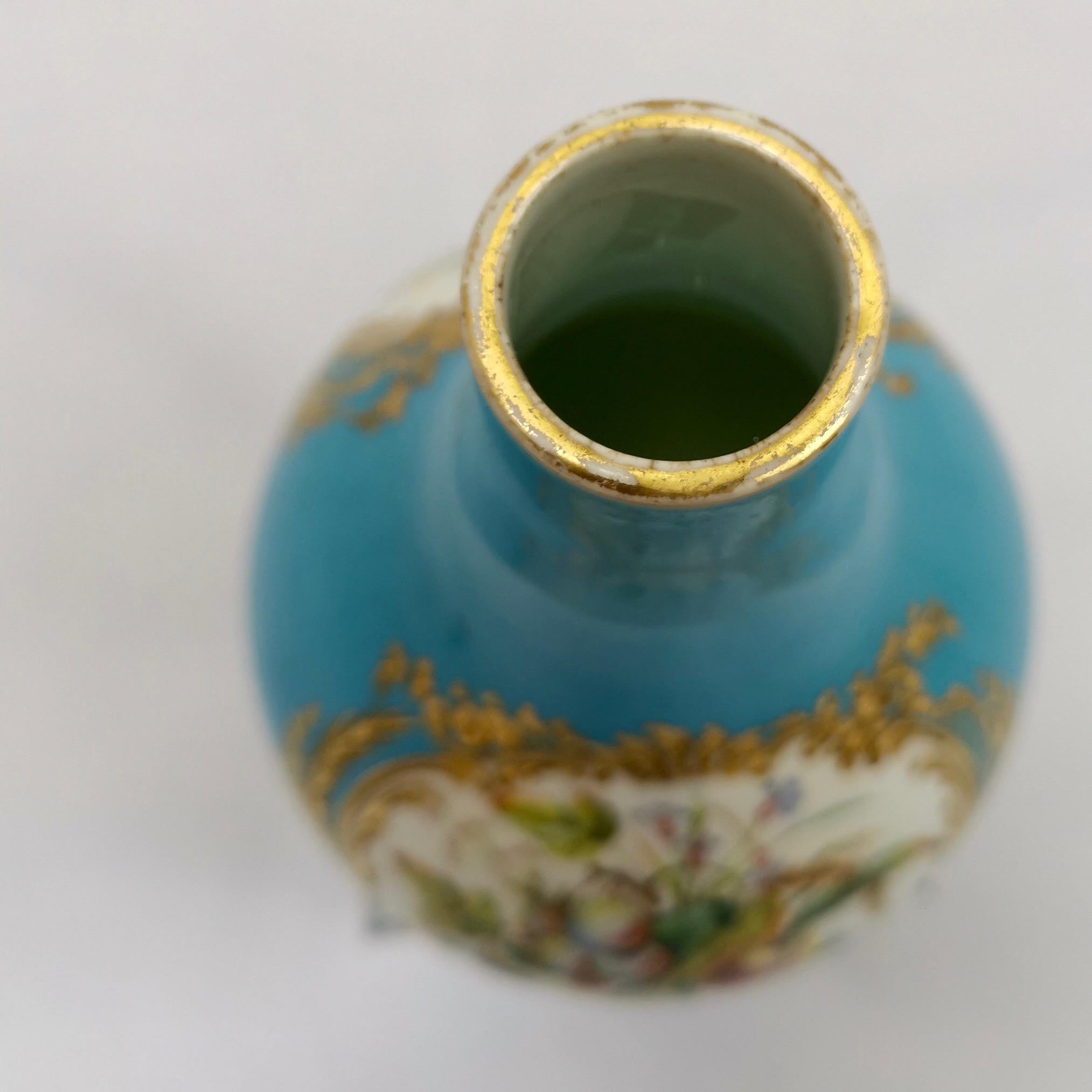 Coalport Porcelain Bottle Vase, Turquoise, Flowers by William Cook, circa 1855 4