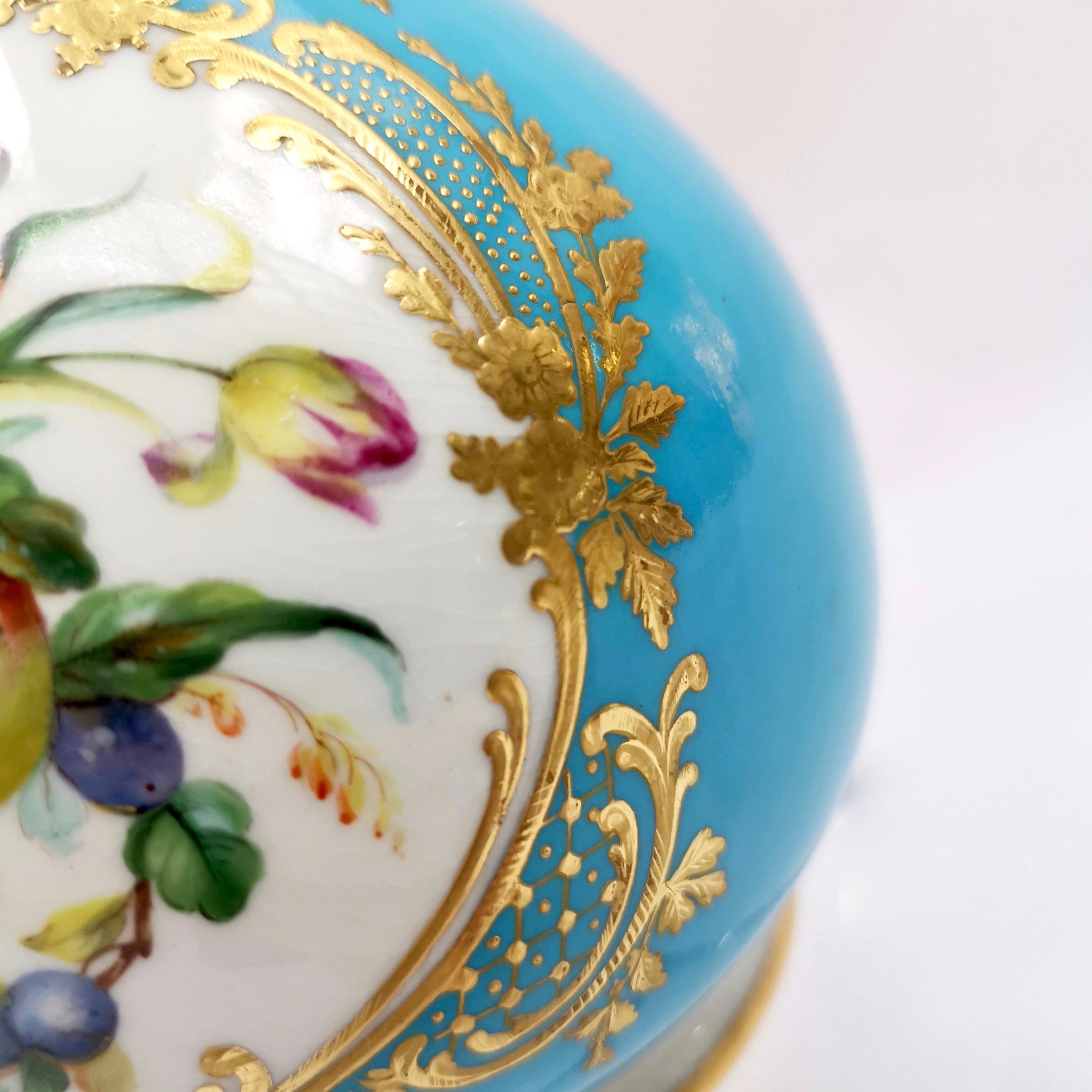 Coalport Porcelain Bottle Vase, Turquoise, Flowers by William Cook, circa 1855 In Good Condition In London, GB