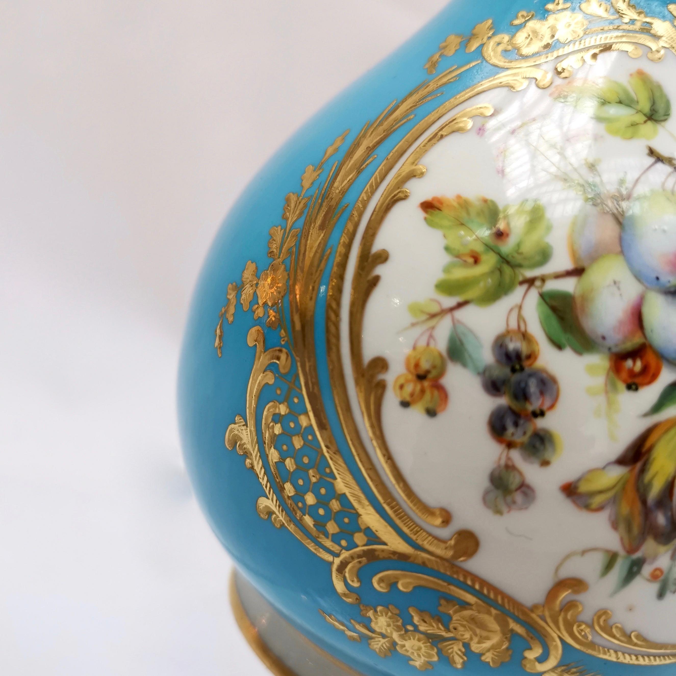 Coalport Porcelain Bottle Vase, Turquoise, Flowers by William Cook, circa 1855 1