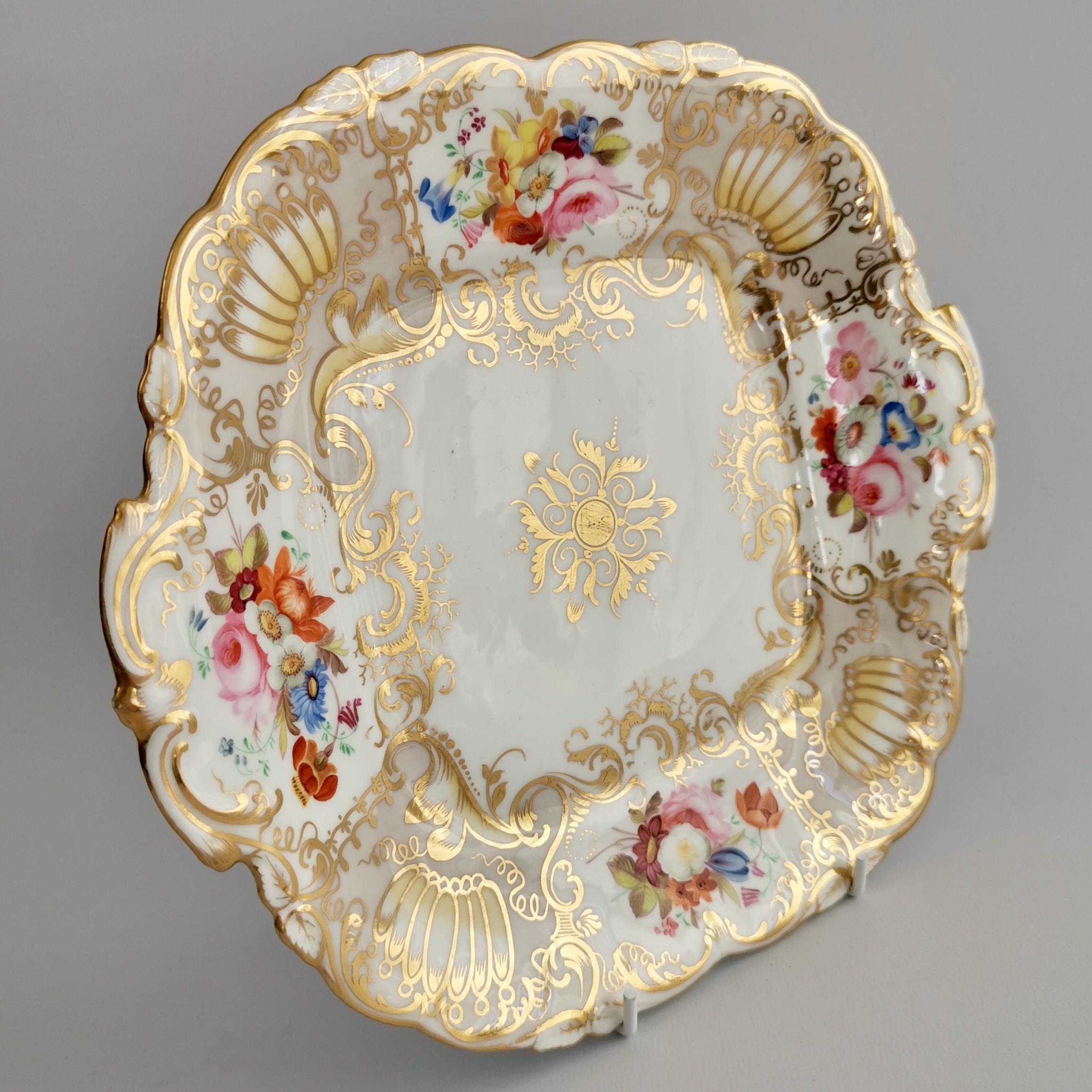 Coalport Porcelain Cake Plate, Gilt, Flowers Attr. T. Dixon, Rococo Revival 1834 5