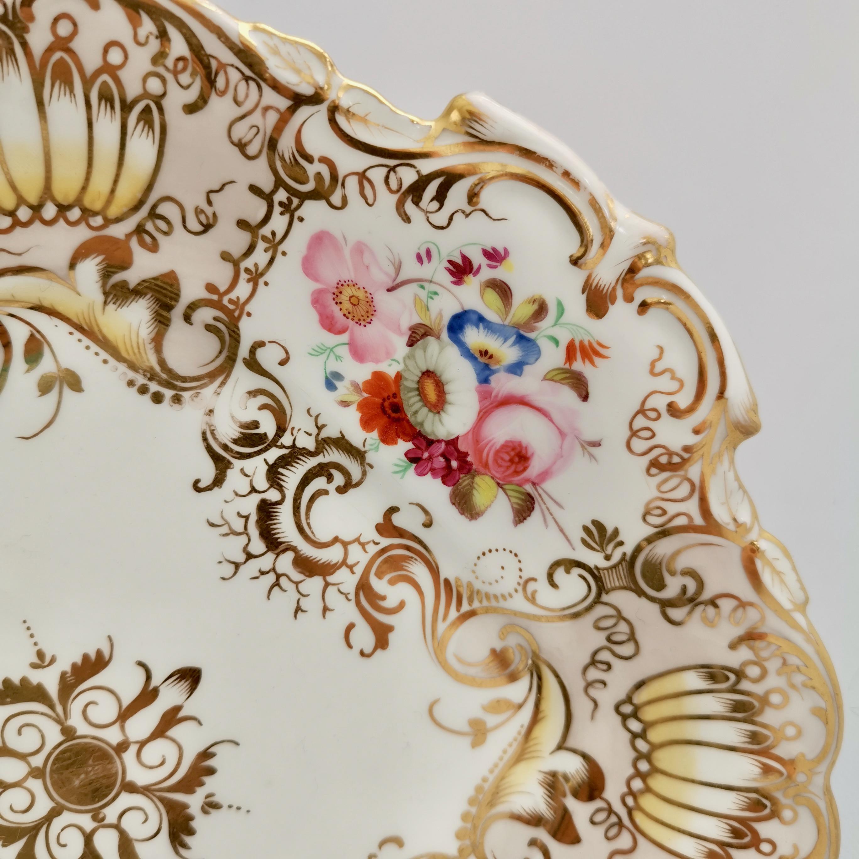 Mid-19th Century Coalport Porcelain Cake Plate, Gilt, Flowers Attr. T. Dixon, Rococo Revival 1834