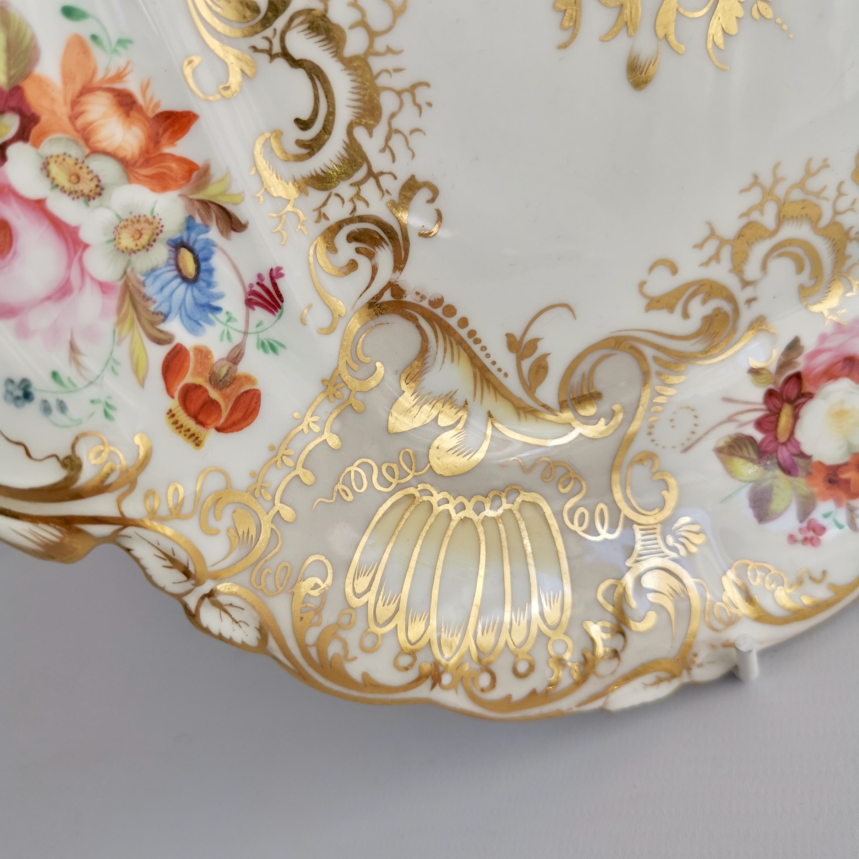 Coalport Porcelain Cake Plate, Gilt, Flowers Attr. T. Dixon, Rococo Revival 1834 1
