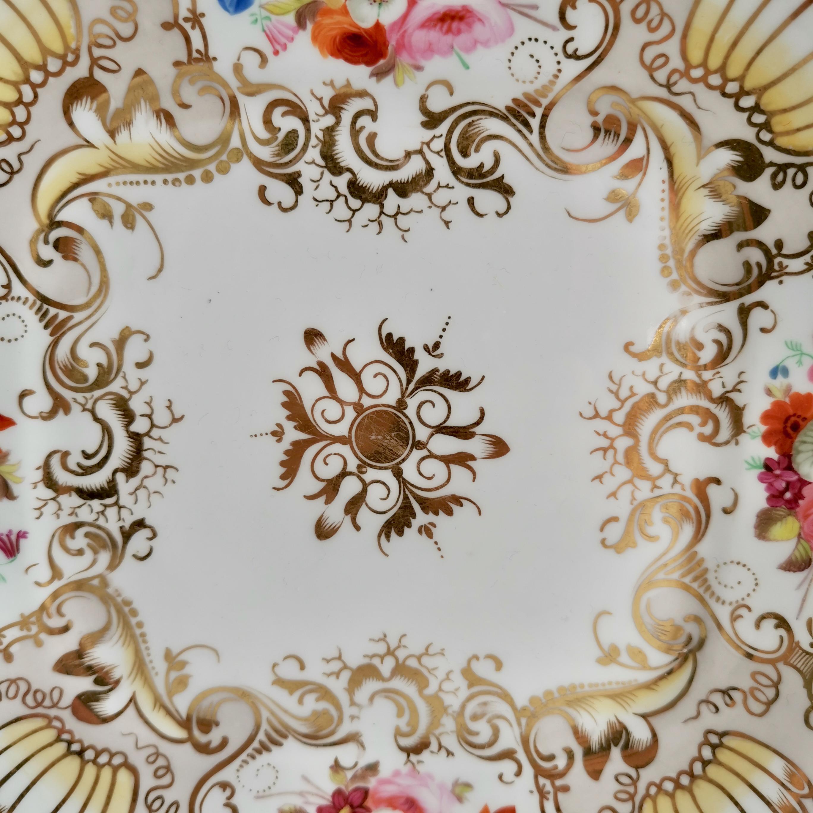 Coalport Porcelain Cake Plate, Gilt, Flowers Attr. T. Dixon, Rococo Revival 1834 3