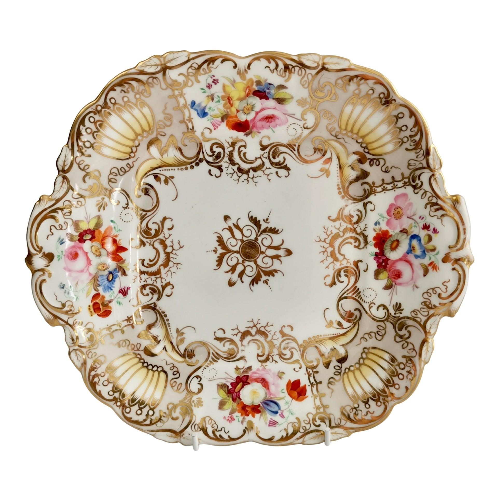 Coalport Porcelain Cake Plate, Gilt, Flowers Attr. T. Dixon, Rococo Revival 1834