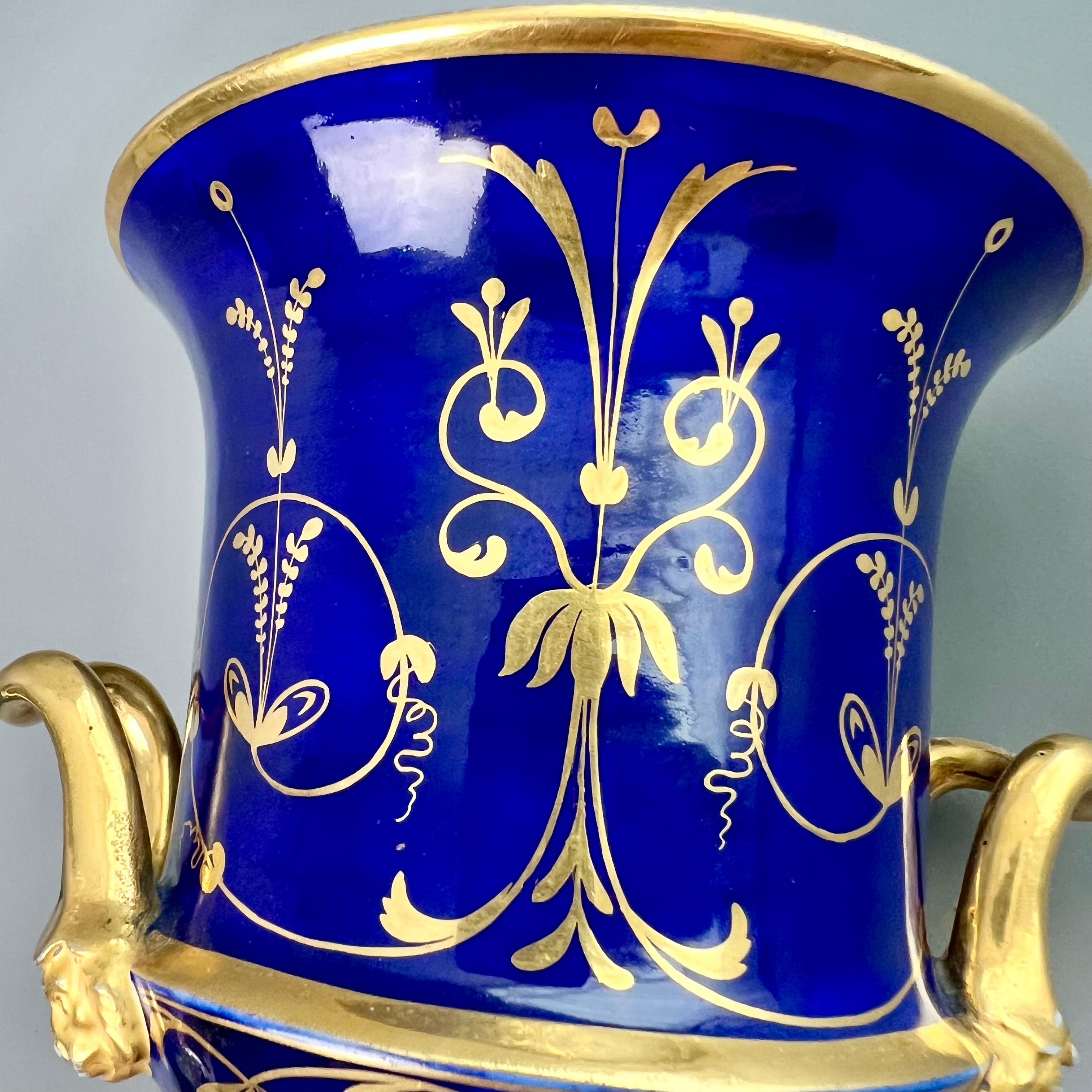 Coalport Porcelain Campana Vase, Cobalt Blue, Gilt and Flowers, Regency ca 1815 5