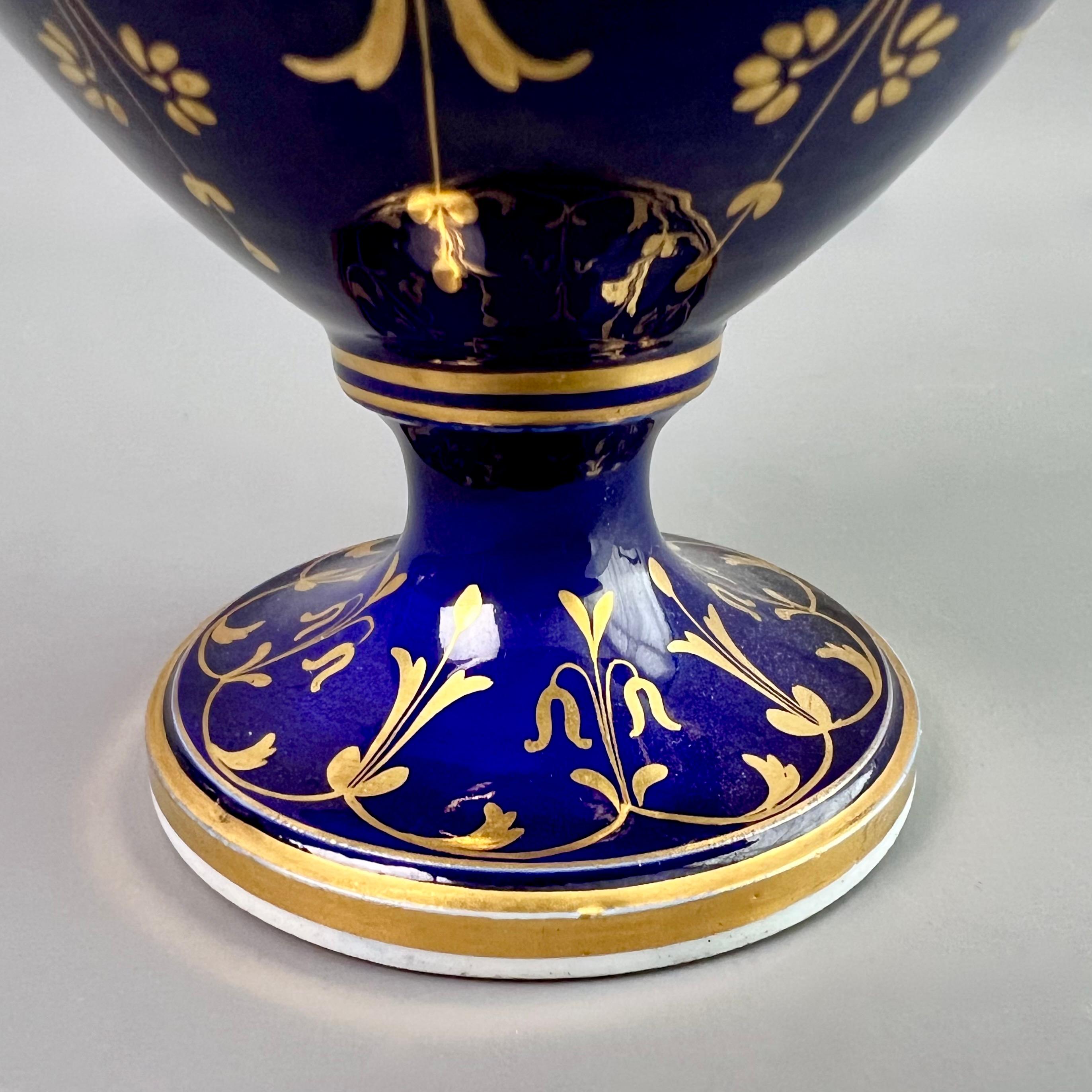 Coalport Porcelain Campana Vase, Cobalt Blue, Gilt and Flowers, Regency ca 1815 6