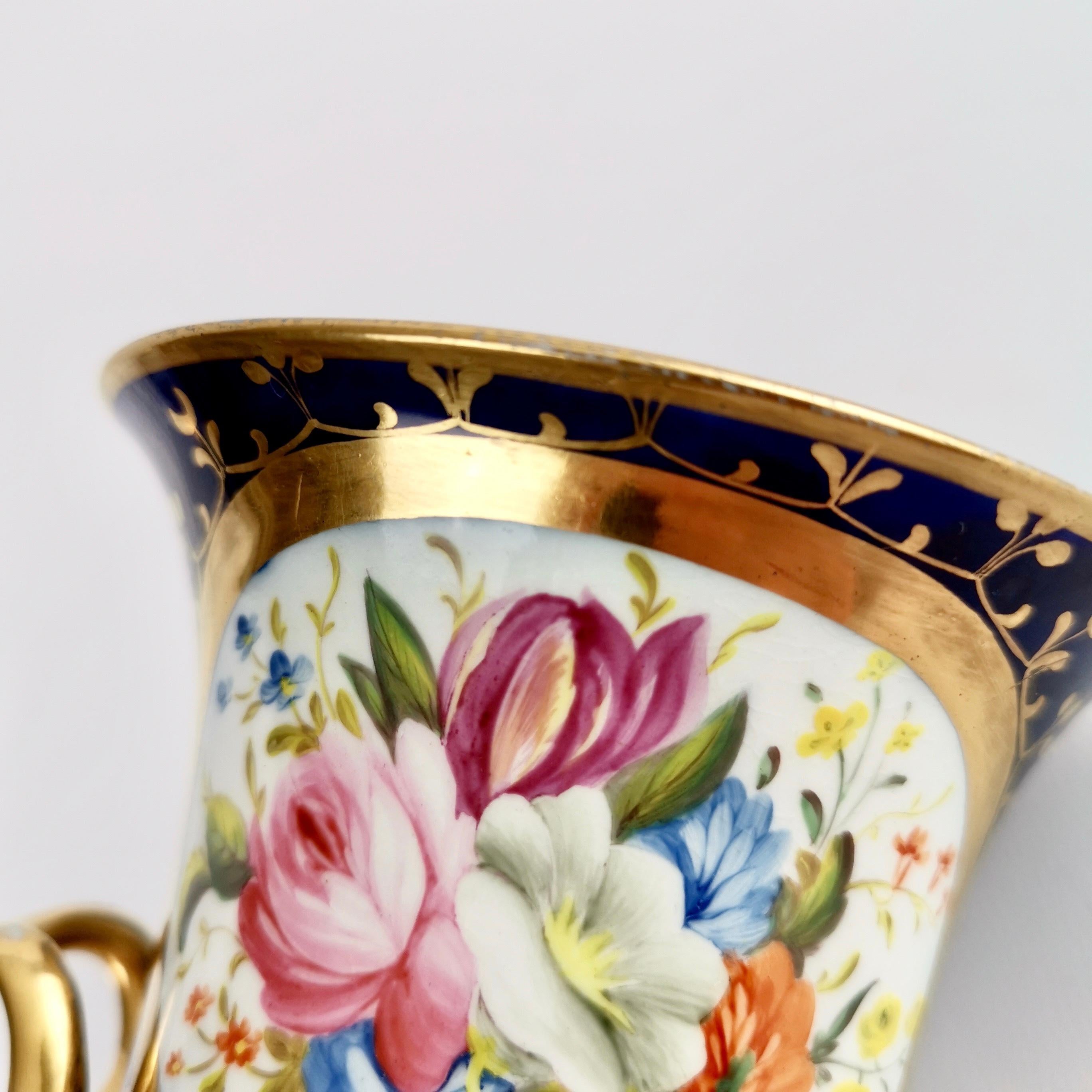 Coalport Porcelain Campana Vase, Cobalt Blue, Gilt and Flowers, Regency ca 1815 5