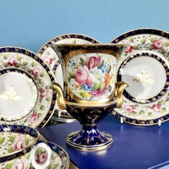 Coalport Porcelain Campana Vase, Cobalt Blue, Gilt and Flowers, Regency ca 1815